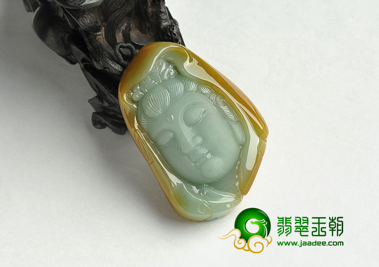 糯冰种晴水褐翡缅甸翡翠A货观音头挂件