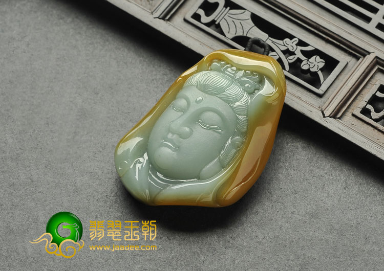 糯冰种晴水褐翡缅甸翡翠A货观音头挂件