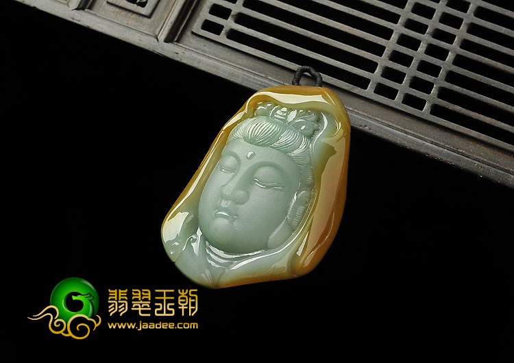 糯冰种晴水褐翡缅甸翡翠A货观音头挂件