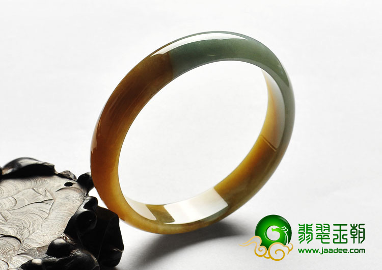 糯冰种褐黄翡缅甸翡翠A货手镯（54.8mm）
