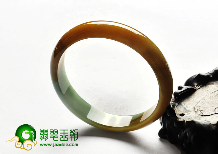 糯冰种褐黄翡缅甸翡翠A货手镯（54.8mm）