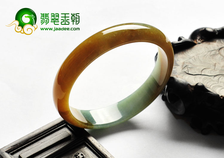 糯冰种褐黄翡缅甸翡翠A货手镯（54.8mm）
