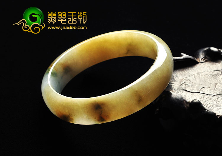 糯冰种黄翡飘花缅甸翡翠A货手镯（52.2mm）