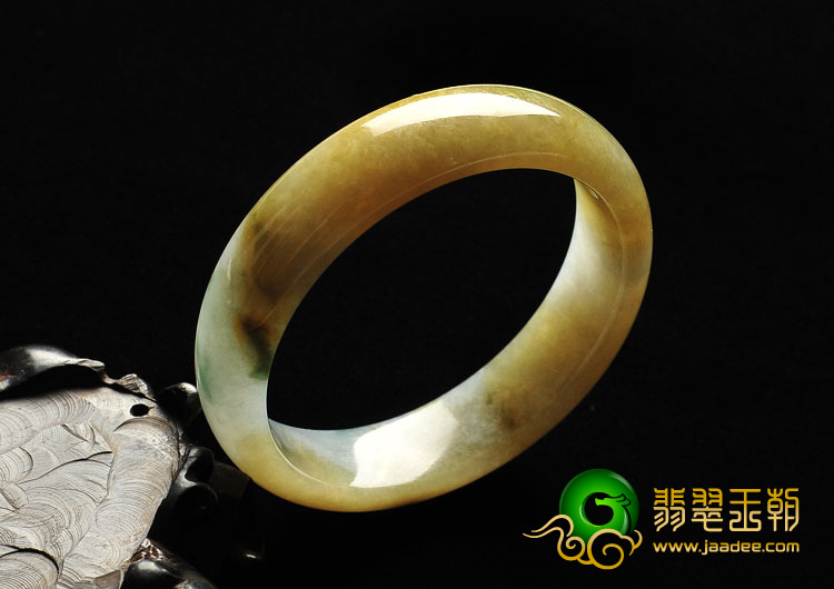 糯冰种黄翡飘花缅甸翡翠A货手镯（52.2mm）