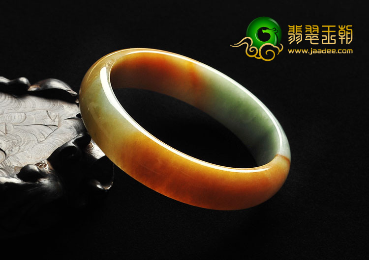 糯冰种褐黄翡飘花缅甸翡翠A货手镯（57.2mm）