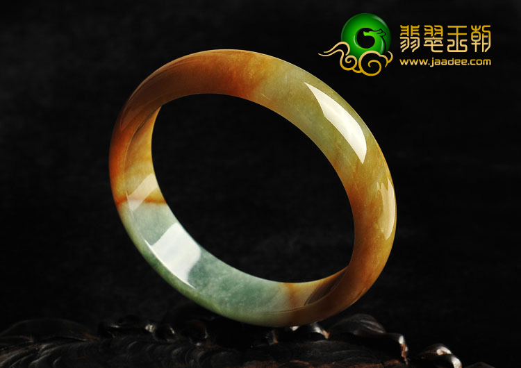 糯冰种褐黄翡飘花缅甸翡翠A货手镯（57.2mm）