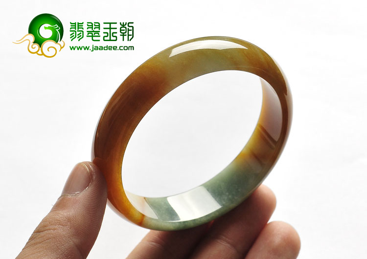 糯冰种褐黄翡飘花缅甸翡翠A货手镯（57.2mm）