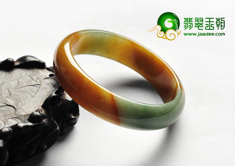 糯冰种褐黄翡飘花缅甸翡翠A货手镯（57.2mm）