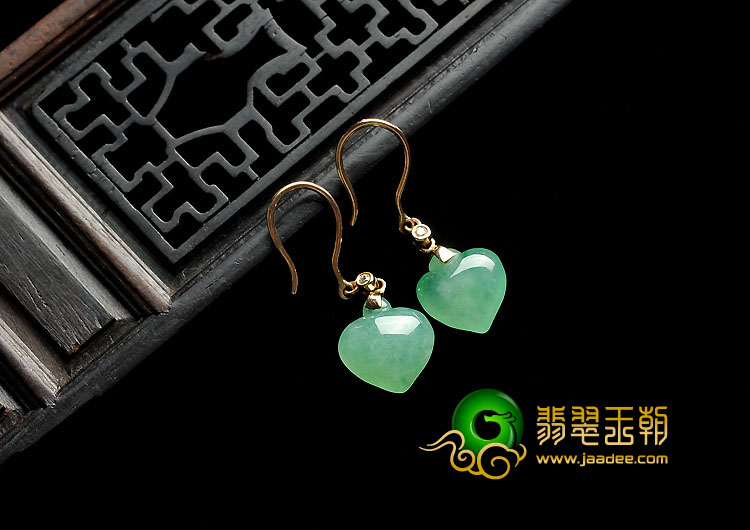 冰种苹果绿缅甸翡翠A货镶玫瑰金耳坠