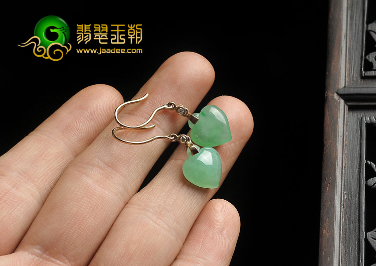 冰种苹果绿缅甸翡翠A货镶玫瑰金耳坠