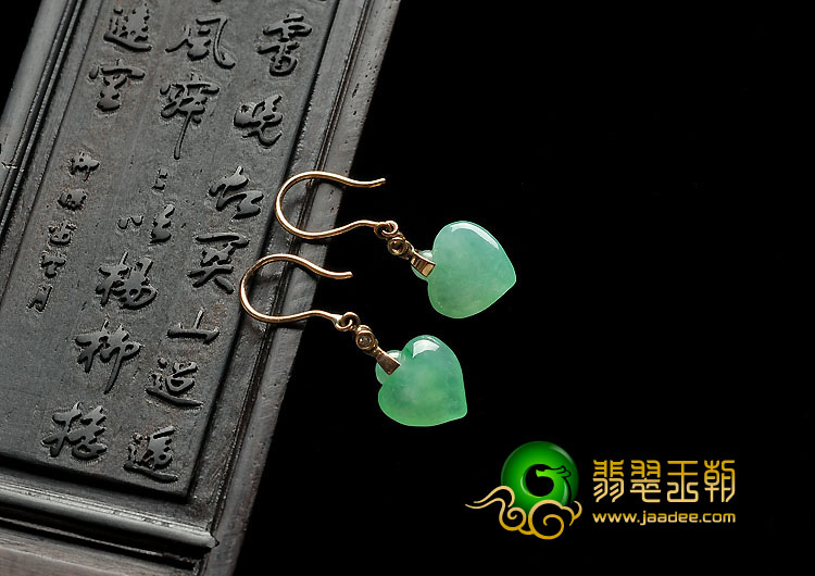 冰种苹果绿缅甸翡翠A货镶玫瑰金耳坠
