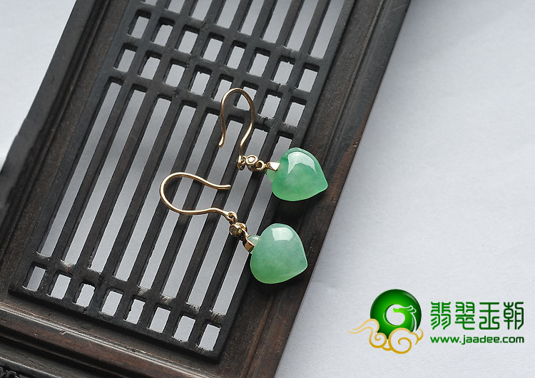 冰种苹果绿缅甸翡翠A货镶玫瑰金耳坠