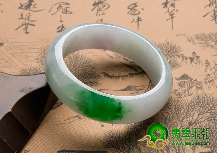 冰种春带彩缅甸翡翠A货手镯（61.1mm）