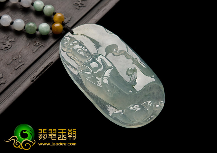 冰种飘花缅甸翡翠A货观音挂件