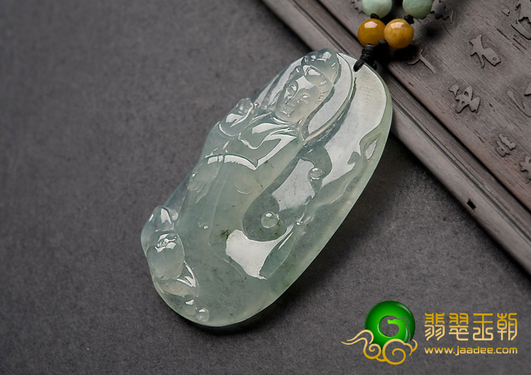 冰种飘花缅甸翡翠A货观音挂件