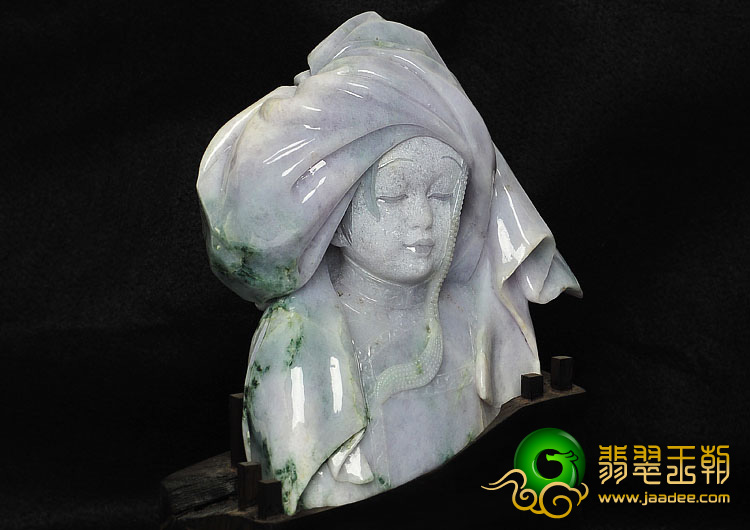 （董春玉大师作品）糯冰种紫罗兰飘花缅甸翡翠A货布依族女孩摆件