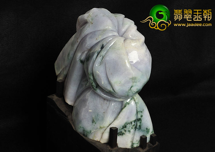 （董春玉大师作品）糯冰种紫罗兰飘花缅甸翡翠A货布依族女孩摆件