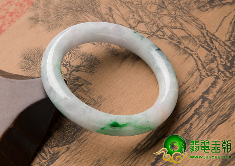 糯冰种飘翠缅甸翡翠A货圆条手镯（56.1mm）