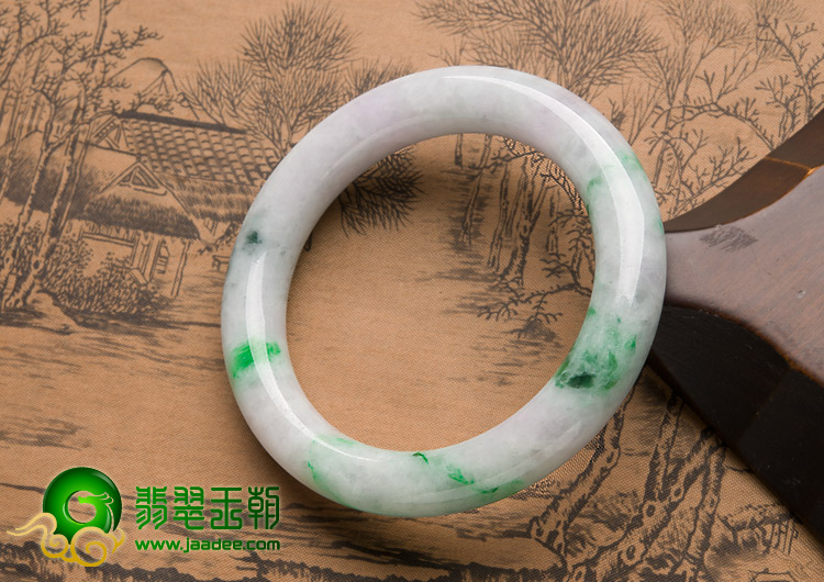 糯冰种飘翠缅甸翡翠A货圆条手镯（56.1mm）