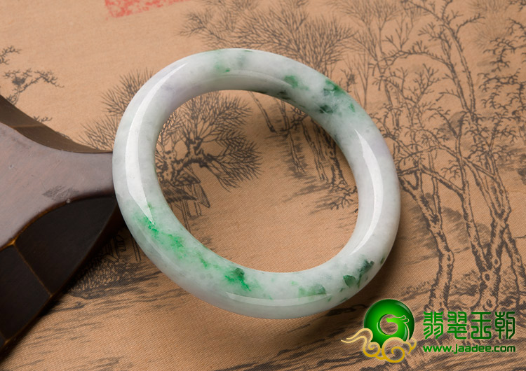 糯冰种飘翠缅甸翡翠A货圆条手镯（56.1mm）