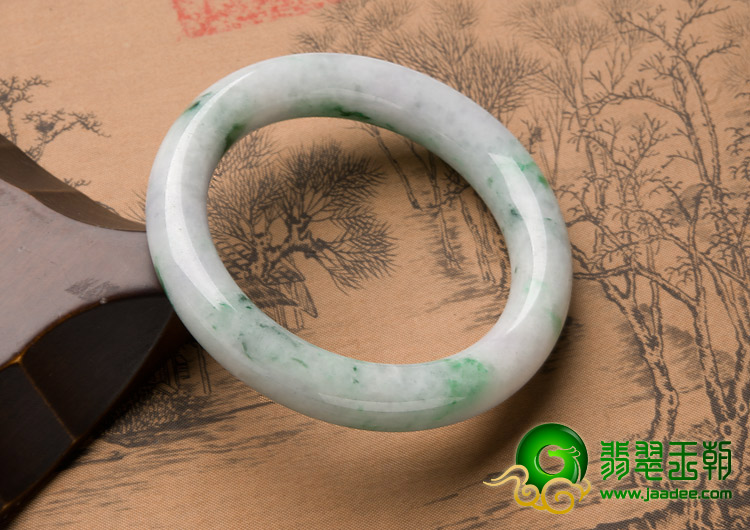 糯冰种飘翠缅甸翡翠A货圆条手镯（56.1mm）