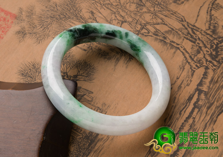 糯冰种飘翠缅甸翡翠A货圆条手镯（56mm）