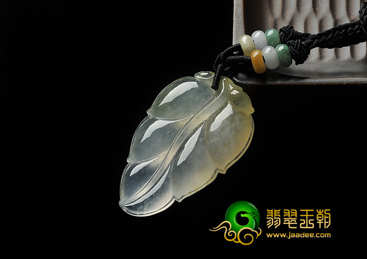 冰种黄翡缅甸翡翠A货叶子挂件