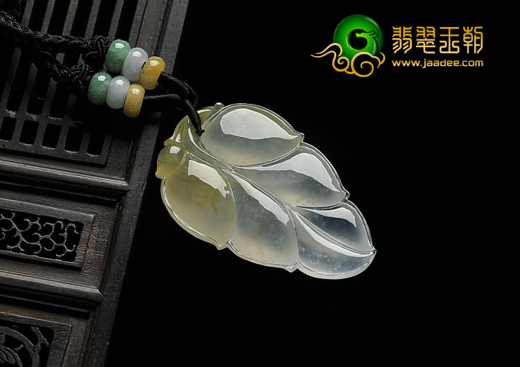 冰种黄翡缅甸翡翠A货叶子挂件