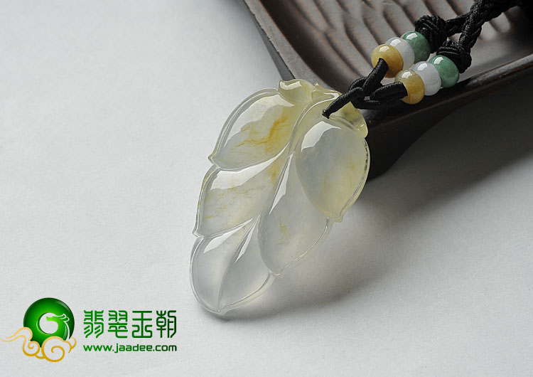 冰种黄翡缅甸翡翠A货叶子挂件
