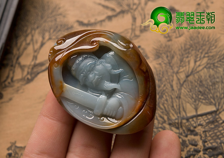 糯冰种褐红翡缅甸翡翠A货铸剑第一人挂件