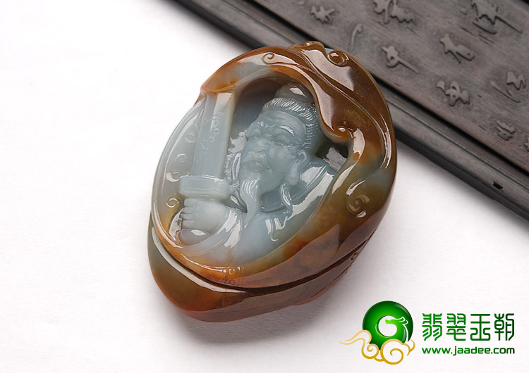 糯冰种褐红翡缅甸翡翠A货铸剑第一人挂件