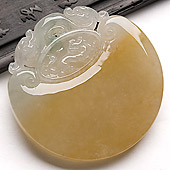 冰种黄翡缅甸翡翠A货如意牌挂件