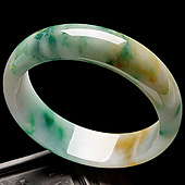 糯冰种黄加绿缅甸翡翠A货手镯（59.5mm）