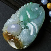 冰种三彩缅甸翡翠A货龙行如意挂件