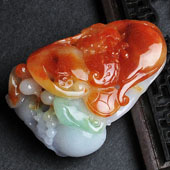 糯冰种三彩缅甸翡翠A货福从天降挂件