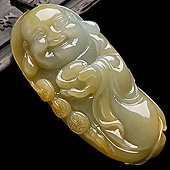 糯冰种褐黄翡缅甸翡翠A货玉佛挂件