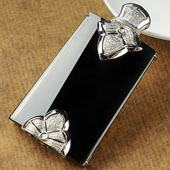 玻璃种墨翠缅甸翡翠A货镶白金方牌胸坠（真钻）