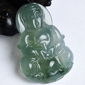 冰种晴水飘花缅甸翡翠A货观音挂件