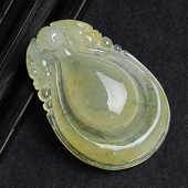 冰种黄翡缅甸翡翠A货双龙如意挂件