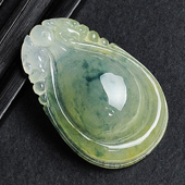 冰种黄翡飘花缅甸翡翠A货双龙如意挂件