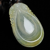 冰种黄翡飘花缅甸翡翠A货双龙如意挂件