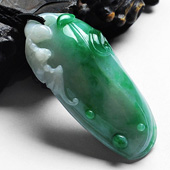 糯冰种翠色缅甸翡翠A货福瓜挂件