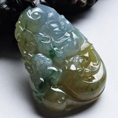 冰种褐翡飘花缅甸翡翠A货龙行如意挂件