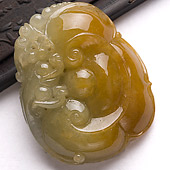 糯冰种黄翡缅甸翡翠A货如意寿挂件