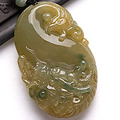 冰种褐黄翡飘花缅甸翡翠A货龙凤呈祥挂件