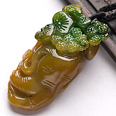 糯冰种黄加绿缅甸翡翠A货人生如意挂件