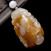 糯冰种红黄翡缅甸翡翠A货年年有余挂件