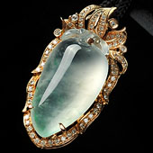 冰玻种飘翠缅甸翡翠A货镶玫瑰金胸坠（真钻）