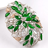 冰玻种阳绿缅甸翡翠A货镶金胸坠（真钻）