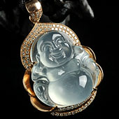 玻璃种缅甸翡翠A货镶玫瑰金玉佛胸坠（真钻）